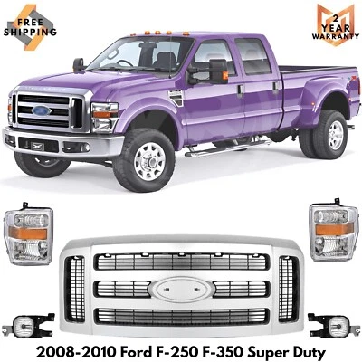 Front Grille Assembly & Head Light Kit For 2008-2010 Ford F-250 F-350 Super Duty Foto 1 de 4