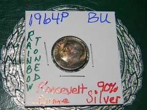 1964 P 90% Silver Roosevelt Dime Brilliant Uncirculated-Multi Colored TONING!!! - Picture 1 of 8