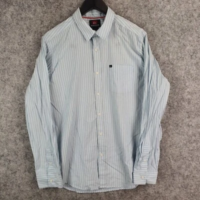 Quiksilver Shirt Mens Large Blue Striped Button Up Long Sleeve Collared 10668 - Image 1 of 4