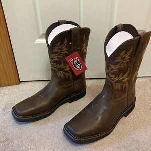 JUSTIN MEN'S 13 D SE4681 STAMPEDE DRILLER SOFT TOE COWBOY SQUARE TOE WORK BOOTS - Picture 1 of 16