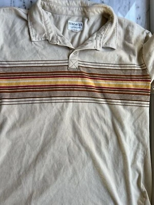 Camisa polo listrada vintage Hang Ten bege marrom laranja vermelha - masculina GG - Imagem 1 de 4