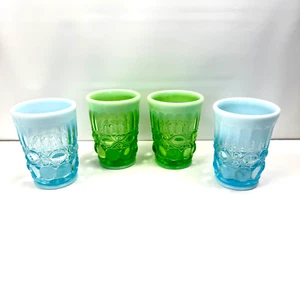 4 Mosser Gläser Eye Winker Aqua Opal 4" blau & grün Becher opalisierend - Bild 1 von 12