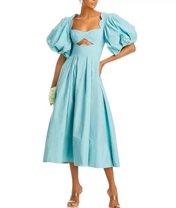 💕$250 VESTIDO MIDI AZUL MANGA ABULLONADA TALLA PEQUEÑA GRANJA RIO NUEVO CON ETIQUETAS ¡IMPRESIONANTE! - Imagen 1 de 7