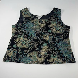 Coldwater Creek Velvet Burnout Floral Tank Top PXL Black Teal Gold Stretch USA - Bild 1 von 7