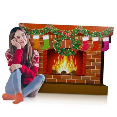  Lareira de Natal 5 pés recorte de papelão stand-up tamanho real tijolo vermelho  - Imagem 1 de 4