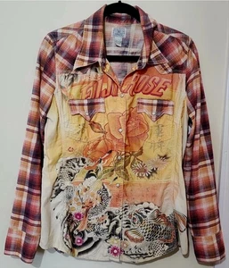 Vintage selten Lucky Brand Western Pearl Snap Grafik Cordhemd Herren Large SCHÖN! - Bild 1 von 6