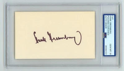 Hank Greenberg Signed Autographed 3x5 Index Card Cut PSA 10 Auto GEM Mt Tigers K - Image 1 of 2