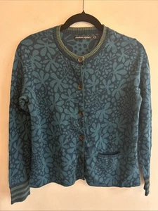 Gudrun Sjödén Design Floral Cardigan Sweater 100% Organic Cotton Blue Size Small - Picture 1 of 8