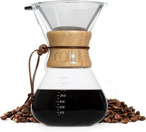 Cafetera de vidrio Rae Dunn 34 oz con filtro de acero y collar de bambú - Imagen 1 de 12