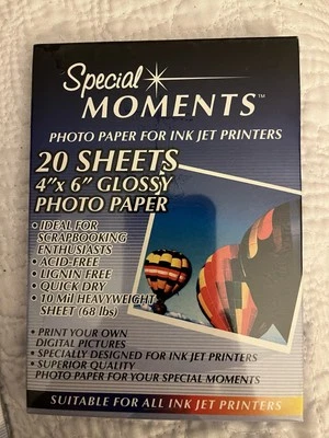 Special Moments Photo Paper For Ink Jet Printers (Lot Of 20) 20 Sheets 4x6 NIP - Image 1 of 3