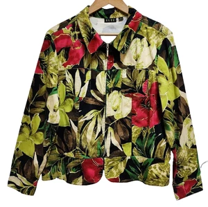 Giacca ELCC donna XL misto cotone floreale manica lunga foderata zip elasticizzata tropicale - Foto 1 di 15