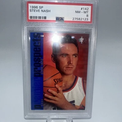 1996-97 SP Basketball #142 Steve Nash HOF RC Rookie Phoenix Suns PSA 8 - Image 1 of 2