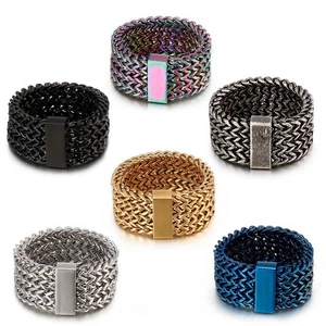 Men Ring Stainless Steel Mesh Chain Charm Rings Multiple Color Jewelry - Bild 1 von 30