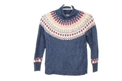 Suéter de trapo de algodón para mujer LL Bean cuello embudo suéter Fair Isle azul marino M mascota Foto 1 de 4