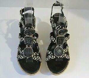 Eric Javits Yogita Cork Wedge Jeweled Sandals Cabochon Stones Size 5 1/2 M EUC