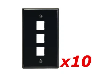 10 Pack Lot - Keystone 3 Hole Port Jack Wall Face Plate Network CAT6 HDMI Black - Picture 1 of 1