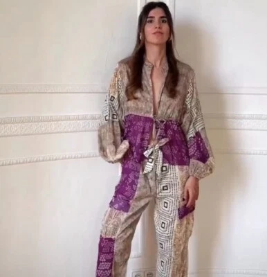 Blusa Zara Mujeres Bloggers Favorita Bohemia Retazos Manga Larga Cuello en V Talla M-L Foto 1 de 4