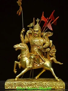 8" Tibet Copper Gilt Painting Palden Lhamo Deity Laksmi Ride Horse Buddha Statue - Picture 1 of 9