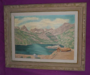 " LAKE SABRINA"  Bishop, Calif. W.J. Uke  1976 28 1/4" x 23 1/4" Framed Canvas - Picture 1 of 5
