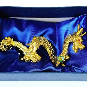 Vintage Hong Kong Chinese Dragon Feng Shui Gold Good Luck Fortune Statue M592.1 - Picture 1 of 15