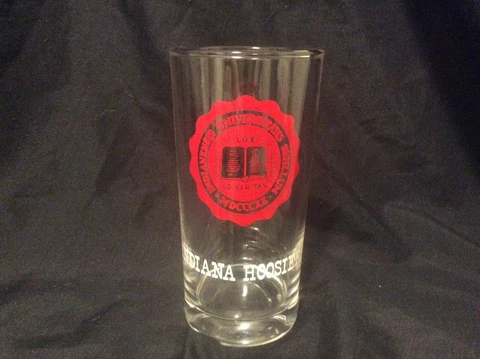 Vintage Indiana Hoosiers Marathon Oil College Seal tall clear glass tumbler ZZ Cover