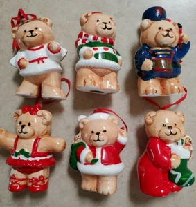 Juego de 6 adornos navideños de cerámica de oso ~4" de alto niños ángel soldado Santa Bear - Imagen 1 de 10
