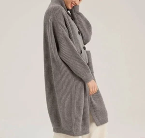 Nap Ribbed button Cardigan Sweater Gray Fog Loungewear Box Cut Ample wool M $340 - Picture 1 of 7