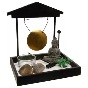 Entspannungsset Zen Garten mit Buddha Figur und Gong Teelichthalter schwarz - Bild 1 von 5