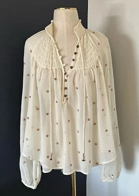 Blusa Top Georgette Free People Ready To Run Punto Calado Crema Transparente Talla XS Foto 1 de 4
