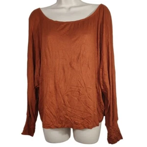 Polly and Esther Brown Ribbed Knit Top Women Size L Dolman Long Slv Scoop Neck - Picture 1 of 6