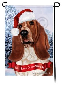Dear Santa, Define Naughty Garden Flag - Red and White Basset Hound 010A - Picture 1 of 1