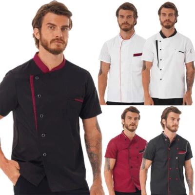 Mens Chef Jacket Coat Short Sleeve Cook Hotel Restaurant Kitchen Uniform Tops - Image 1 of 2