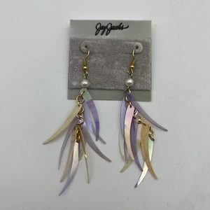Orecchini pendenti vintage anni 80-90 costume moda viola bianco traslucido - Foto 1 di 7