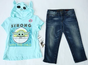 Girls 2 Piece Star Wars T-Shirt Hoodie Denim Jeans Outfit Set Size 10 NEW - Picture 1 of 4