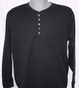 NEW Mens KING SIZE Big & Tall Black Henley Long Sleeve Waffle Shirt - Picture 1 of 2