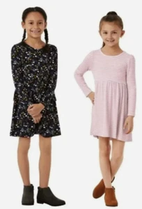 Member's Mark Girl's 2-Pack Long Sleeve Knit Dresses Size 4T Floral & Stripe NWT - Picture 1 of 14