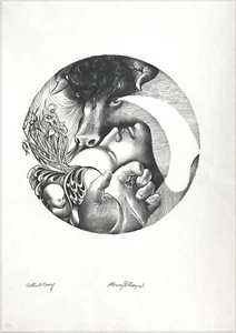 H. Regis TAURUS Signed Hand Drawn Lithograph, Fantasy Portrait, Zodiac, Bull - Picture 1 of 3
