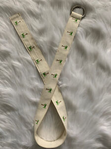 J. Crew Factory Ivory Canvas Belt S/M Double D-Ring Embroidered Green Palm Trees