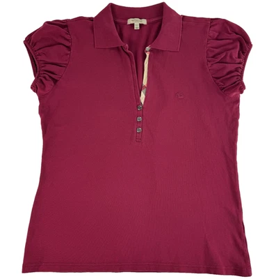 Burberry London Womens Polo Shirt V Neck Puff Sleeves Collared Burgundy XL - Image 1 of 4