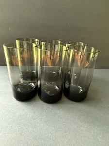 Vintage Smoke Glass Tumbler High Ball Ice Tea Cocktail Barware MCM Set (6) - Bild 1 von 5