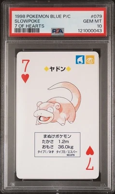 PSA 10 Slowpoke 7 of Hearts Blue Playing Poker Card 1998 Japanese Pokemon POP 2! - Image 1 of 2