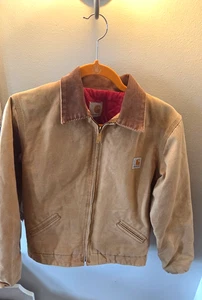 Vintage Carhartt Detroit Y20 BRN Youth 8 braun rot gesteppt gefüttert isolierte Jacke - Bild 1 von 14