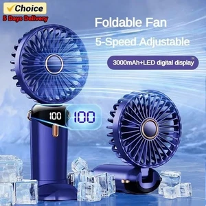 USB Handheld Mini Fan Foldable Neck Hanging Fans 5 Speed USB Rechargeable - Picture 1 of 11