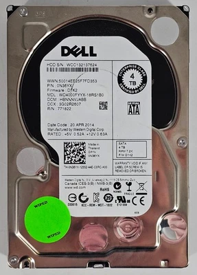 N36YX 0N36YX DELL 4TB 7.2K 6Gbps 3.5" SATA HDD Hard Drive WD4000FYYX - Image 1 of 2