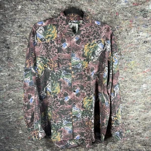 Vintage B Max Shirt Mens Small Multicolor Silk Lion Animal Print Button Up 90s - Picture 1 of 12