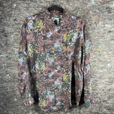 Vintage B Max Shirt Mens Small Multicolor Silk Lion Animal Print Button Up 90s - Image 1 of 4