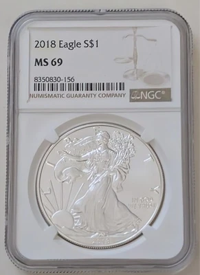 2018 EAGLE S$1 SILVER DOLLAR NGC MS69 BROWN LABEL SKU 8350830-156 - Image 1 of 2