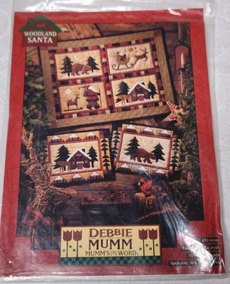 Edredón pequeño vintage Debbie Mumm 1995 Woodland Santa patrón 4 bloques nuevo sin cortar Foto 1 de 2