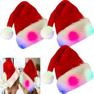 Paquete de 3 sombreros de felpa de Papá Noel divertidos iluminados sombreros de Navidad para adultos niños regalo de Navidad - Imagen 1 de 7