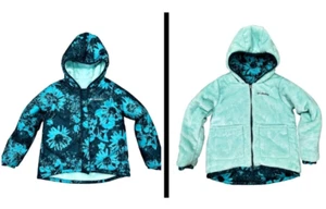 Columbia Little Girls Big Fir Reversible Coat Size S 7/8 Aqua Haze Fleece Lined - Picture 1 of 9